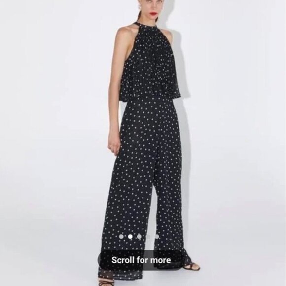 Zara black and white polkadot open back jumpsuit - Picture 1 of 6